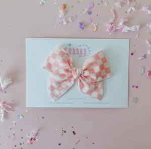 Pink Checkered Sailor Bow