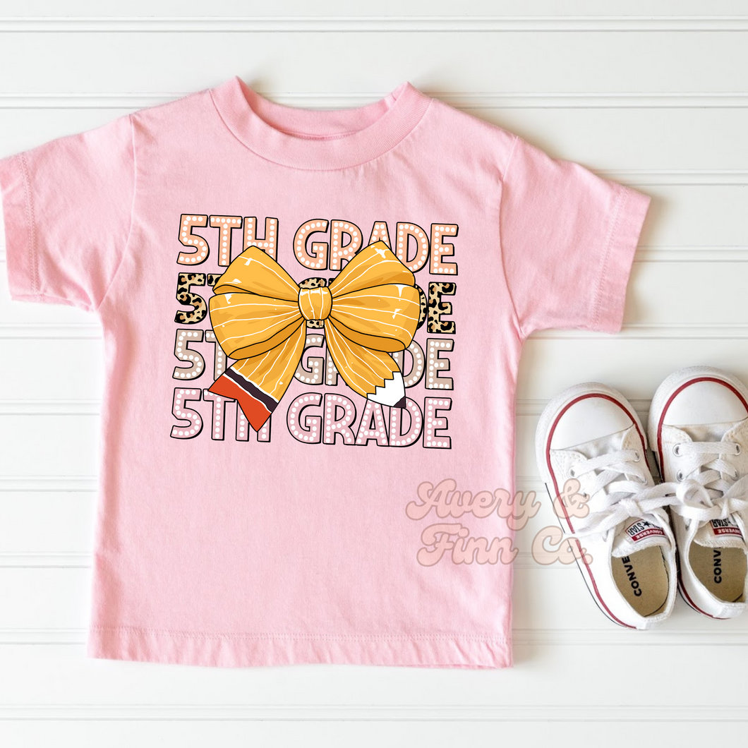 Fifth Grade Pencil Bow Tshirt