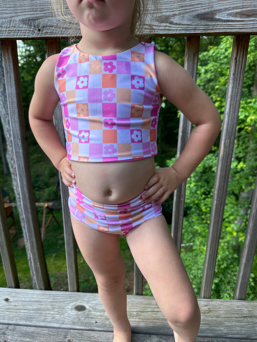 Floral Checkered Reversible Swimsuit