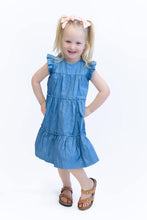 Load image into Gallery viewer, Tiered Flutter Sleeve Dress- Light Denim