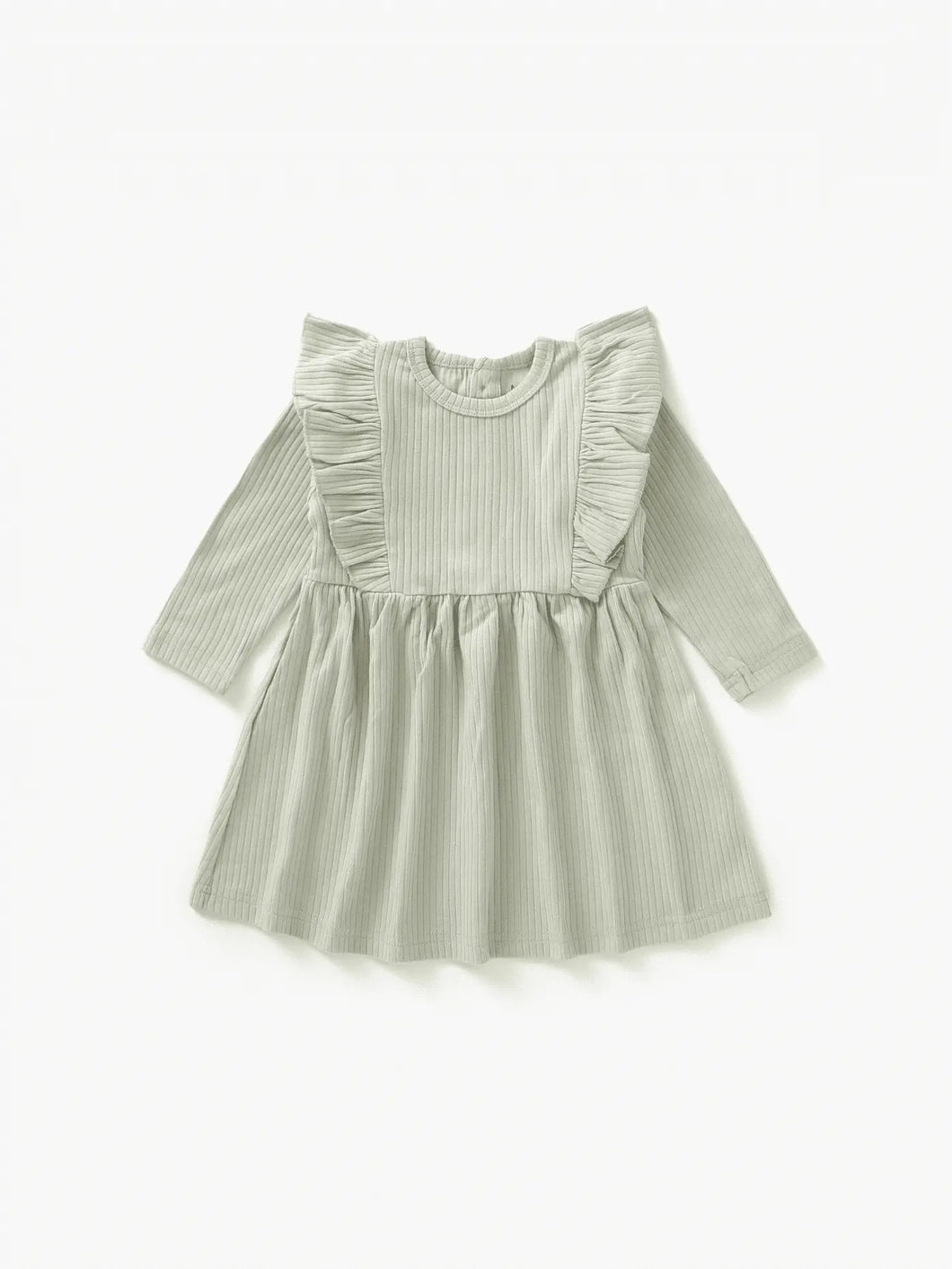 Ribbed Flutter Dress- Pistachio