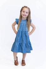 Load image into Gallery viewer, Tiered Flutter Sleeve Dress- Light Denim