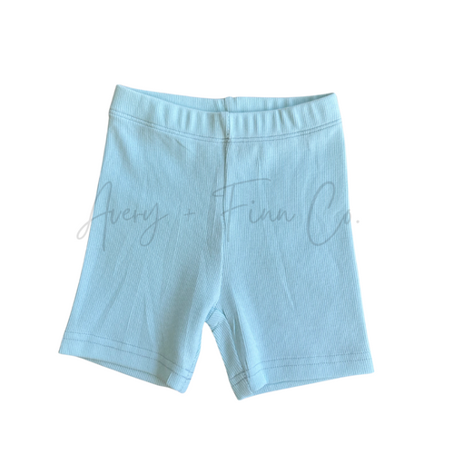 Sky Blue Ribbed Biker Shorts