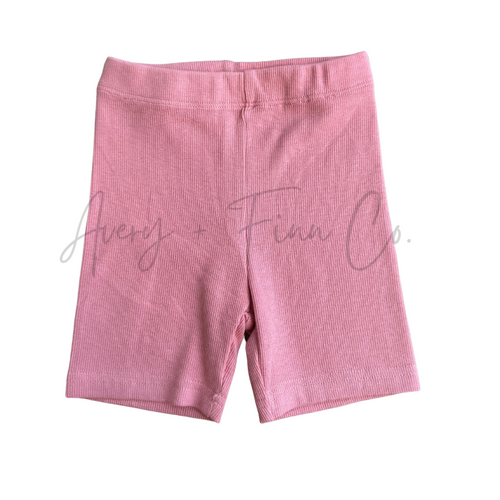 Peachy Pink Ribbed Biker Shorts