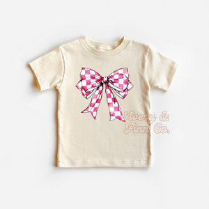 Hot Pink Checkered Bow Tshirt