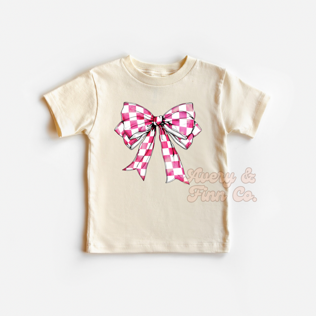 Hot Pink Checkered Bow Tshirt