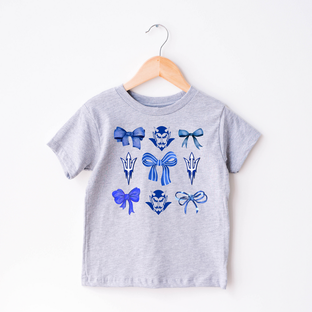 Blue Devils Coquette Bow Tshirt- Grey