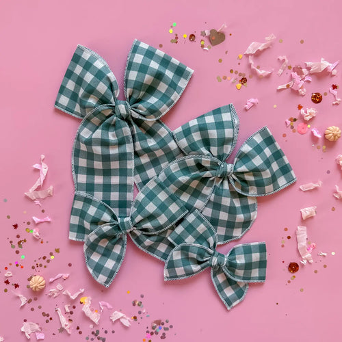 Green and White Gingham Sailor Bow